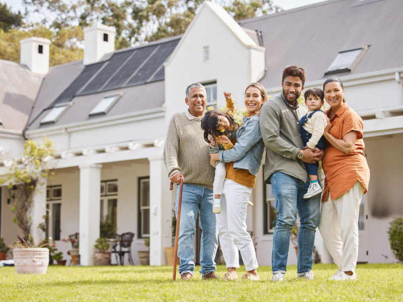 Happy family at home feeling secure
